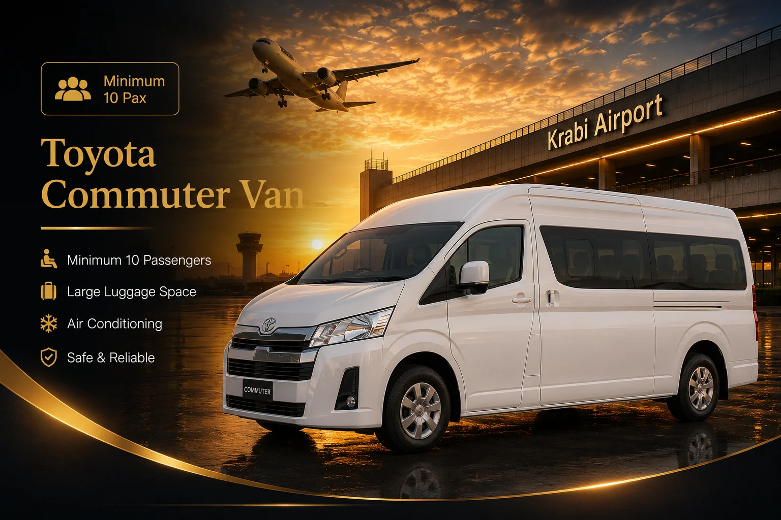 Toyota Commuter Van — 10-14 passengers (min 10), 10 large luggage, air conditioning