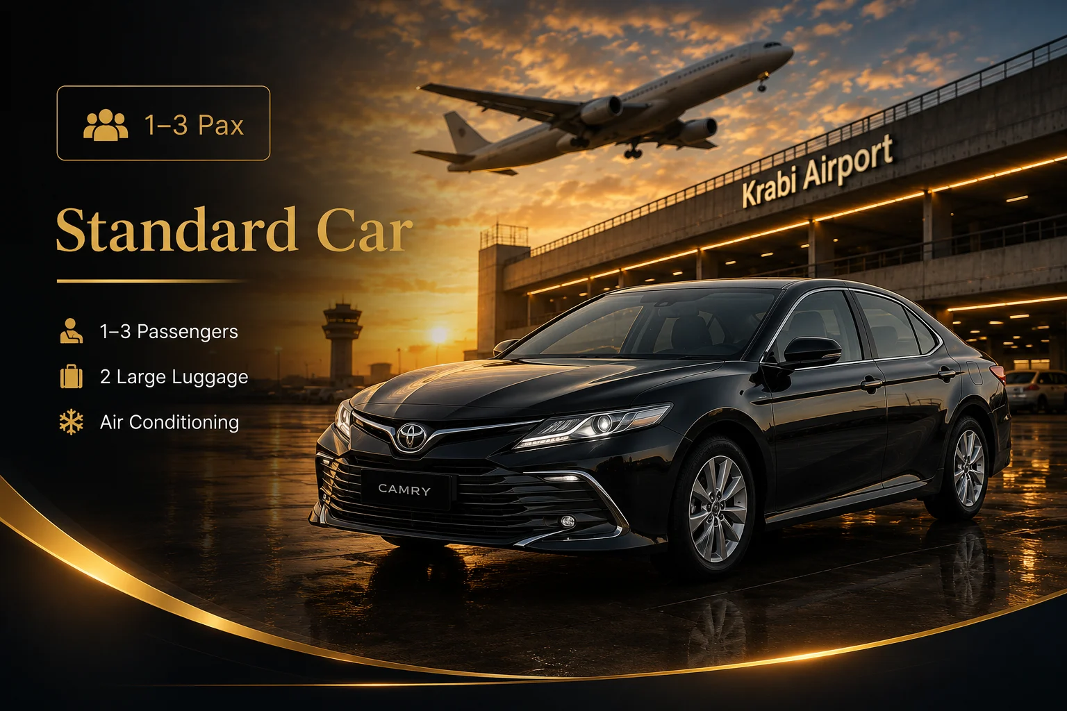 Standard Car / Sedan — 1-3 passengers, 2 large luggage, air conditioning